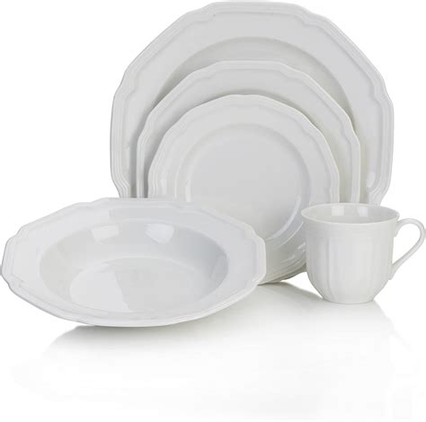 Elama Iris 32 Piece Porcelain Dinnerware Set with 2 Serving Bowls in White. . Dinnerware set service for 8